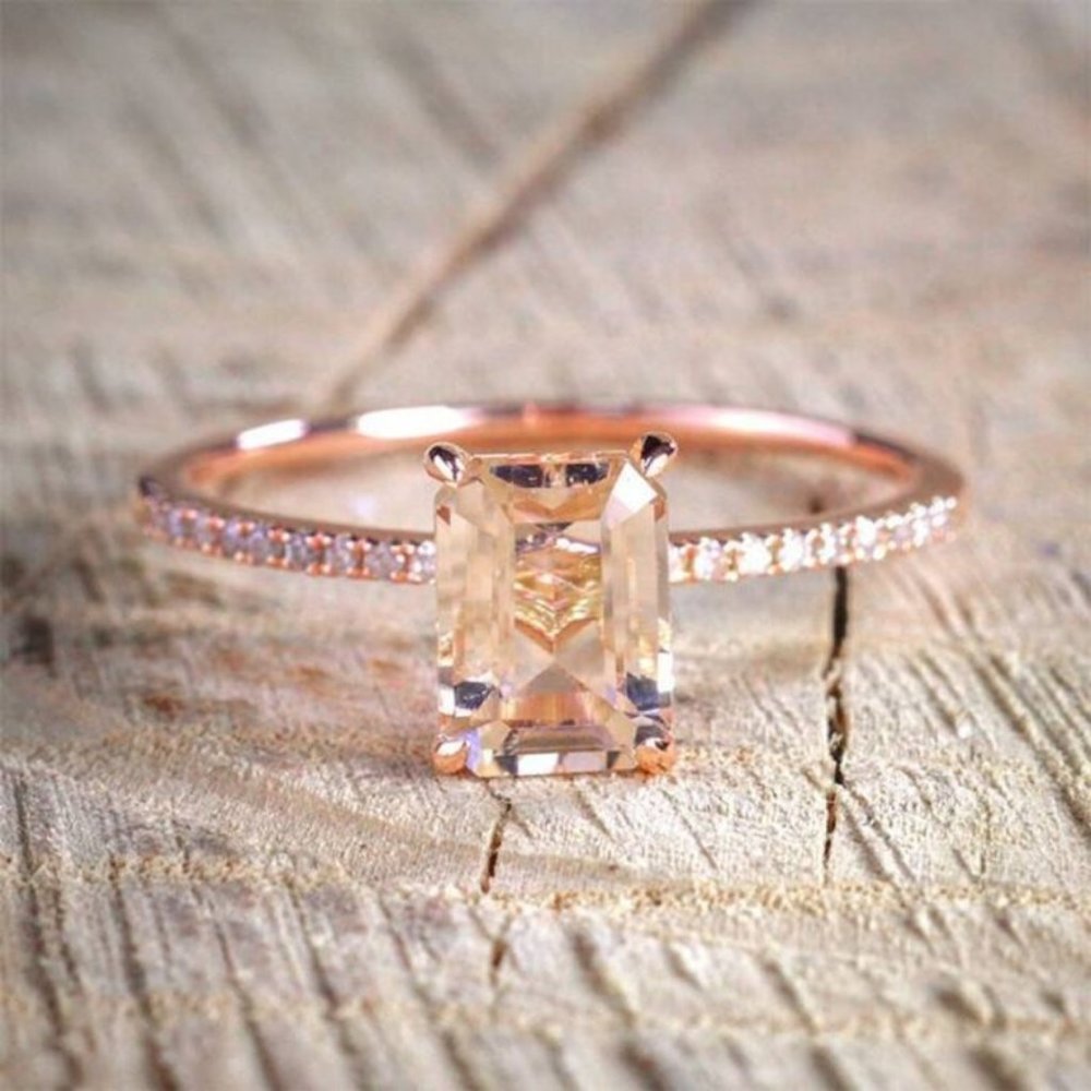 NEW! DAINTY Rose Gold Princess Cur Morganite Engagement Wedding Ring Set… - Picture 6 of 9